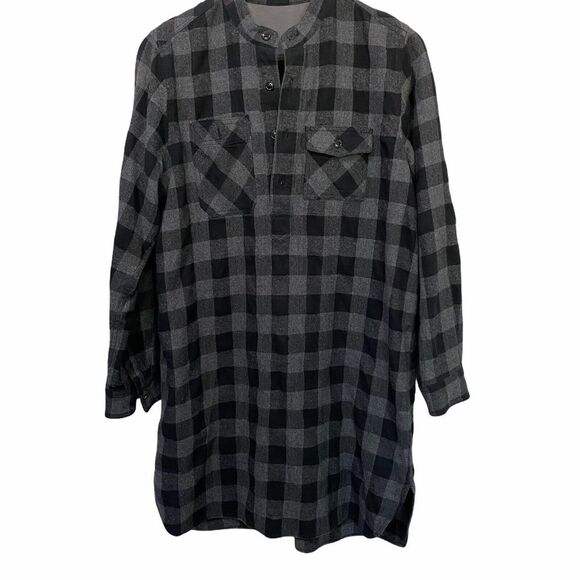 Nest Robe Wool cotton gingham plaid Button Front Black gray Gingham medium - Picture 2 of 11